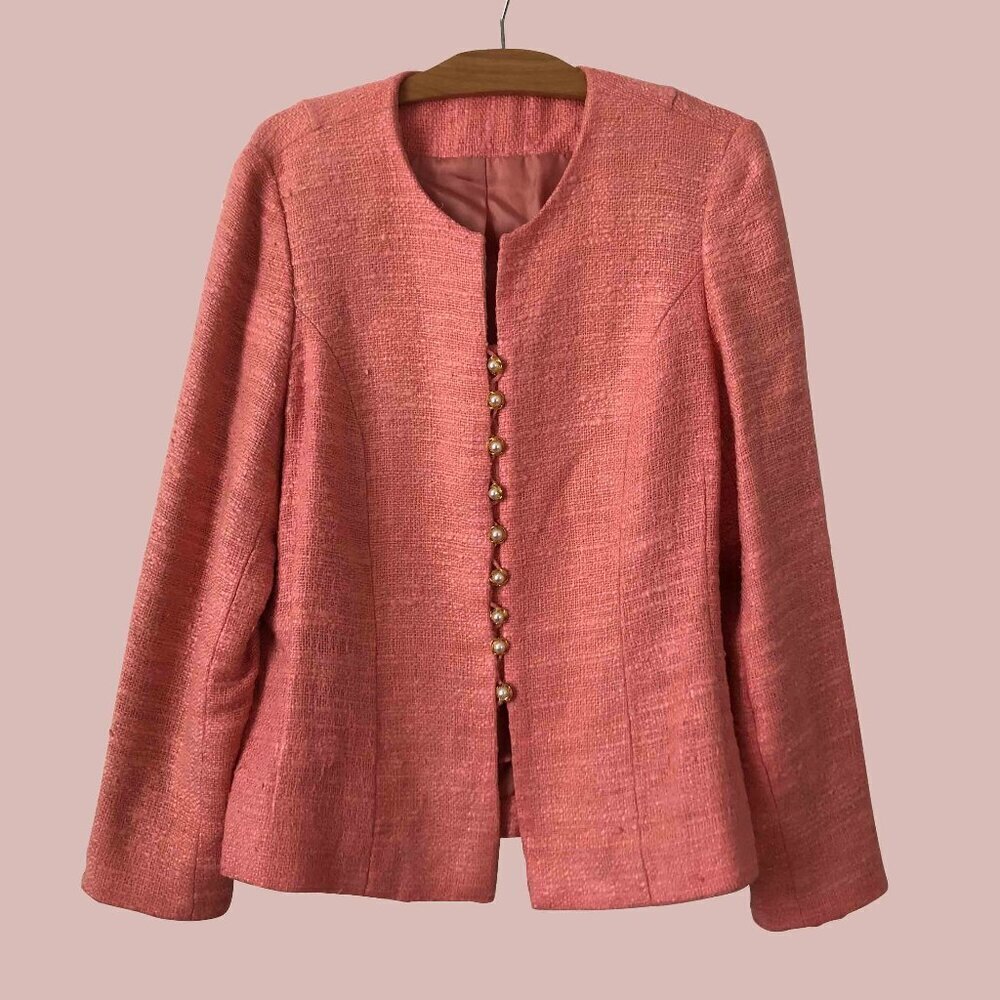 Coral Silk & Linen Blazer - Picture 4 of 6